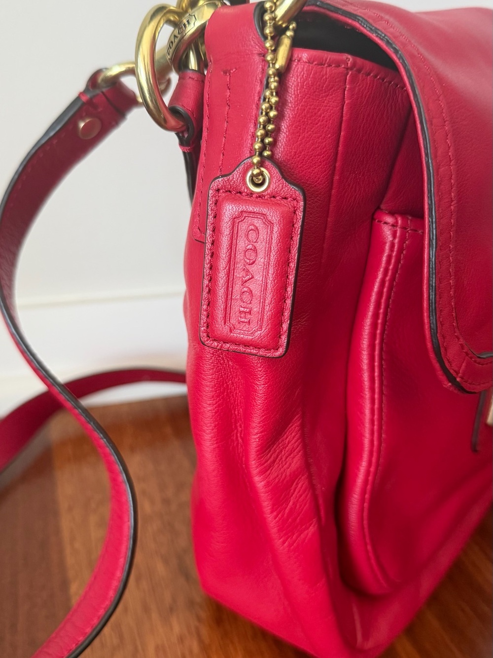 Coach Pink-Red Leather Crossbody with Gold Hardware - Picture 3 of 6